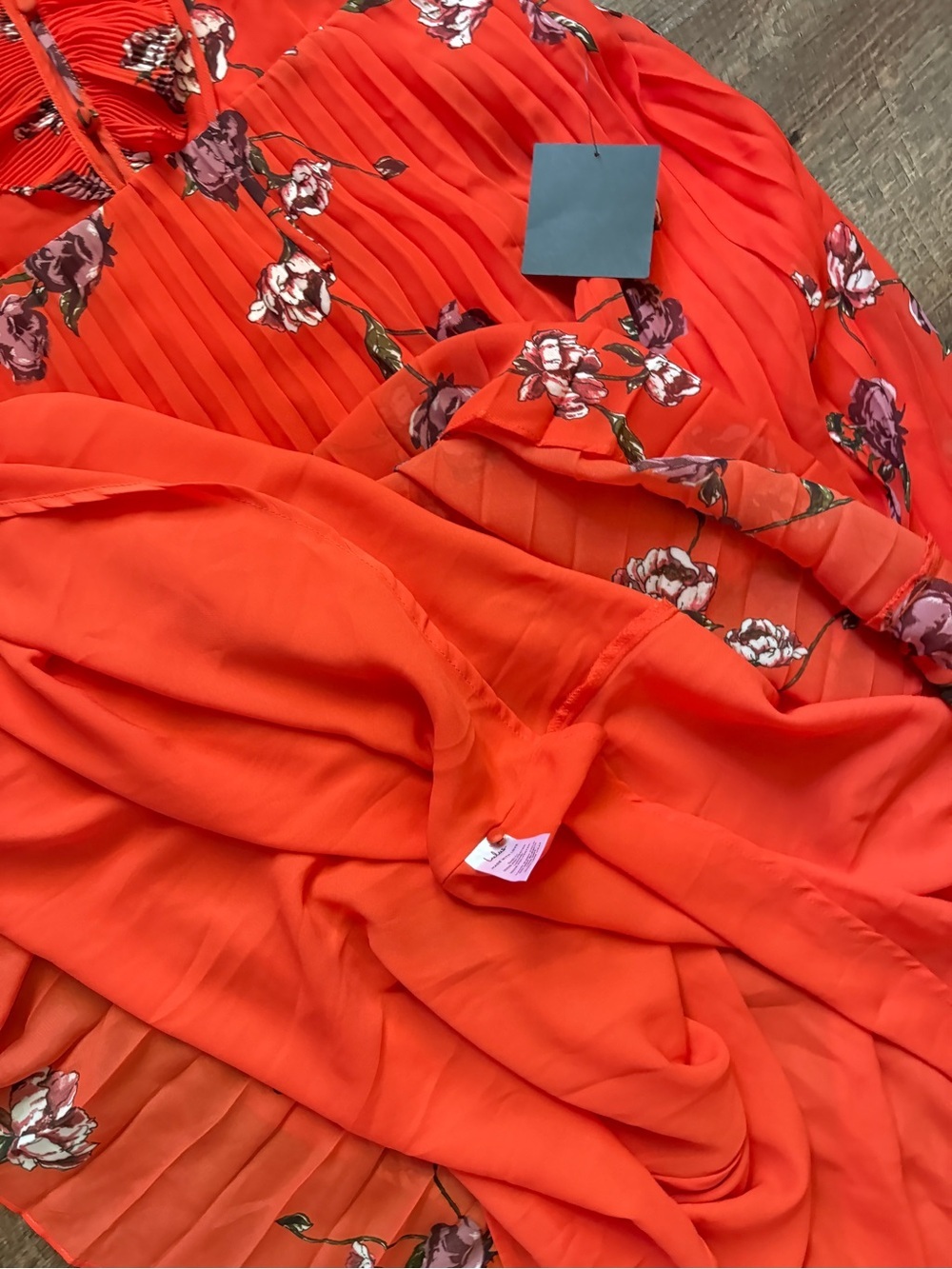 Lulus orange red maxi dress floral summer wedding pleated romantic floral XL EUC - Picture 16 of 16